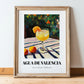 Agua De Valencia – Spanish Garden Café Scene, Spanish Cocktail Still Life, in wooden frame leaning on the floor