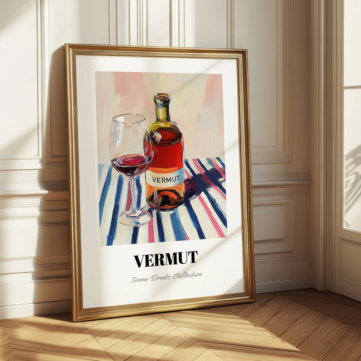 Vermut – on Striped Tablecloth, Spanish Wine Still Life