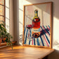 Vermut – on Striped Tablecloth, Spanish Wine Still Life, clean layout with no caption