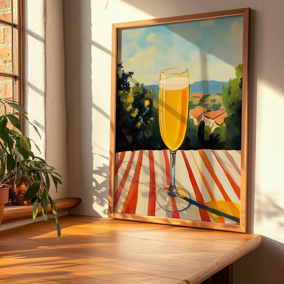 Mimosa – French Seaside Scene, French Cocktail Art, clean layout with no caption