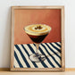 Espresso Martini – on Striped Tablecloth, French Cocktail Wall Decor, no-text version framed in wood