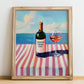 Vinho Verde Rosé – Portuguese Coastal Café Moment, Portuguese Wine Illustration, no-text version framed in wood