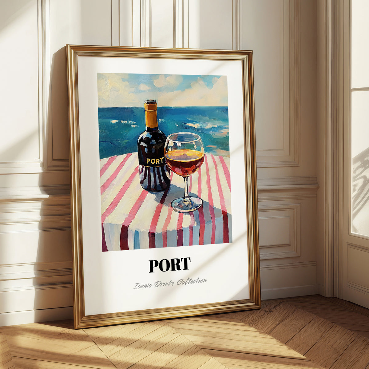 Port – Portuguese Seaside Café Scene, Portuguese Dessert Wine Illustration