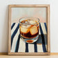 Porto Tónico – on Striped Tablecloth, Portuguese Cocktail Wall Art, no-text version framed in wood