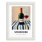 Xinomavro – on Striped Tablecloth, Greek Wine Wall Painting, placed in minimal white frame