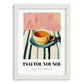 Tsai Tou Vounou Beverage – on Striped Tablecloth, Greek Beverage Still Life, placed in minimal white frame