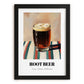 Root Beer – on Striped Tablecloth, American Beverage Wall Art, in sleek black frame