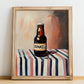 Dunkel – on Striped Tablecloth, German Beer Wall Decor, no-text version framed in wood