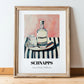 Schnapps – on Striped Tablecloth, German Spirit Painting, in wooden frame leaning on the floor