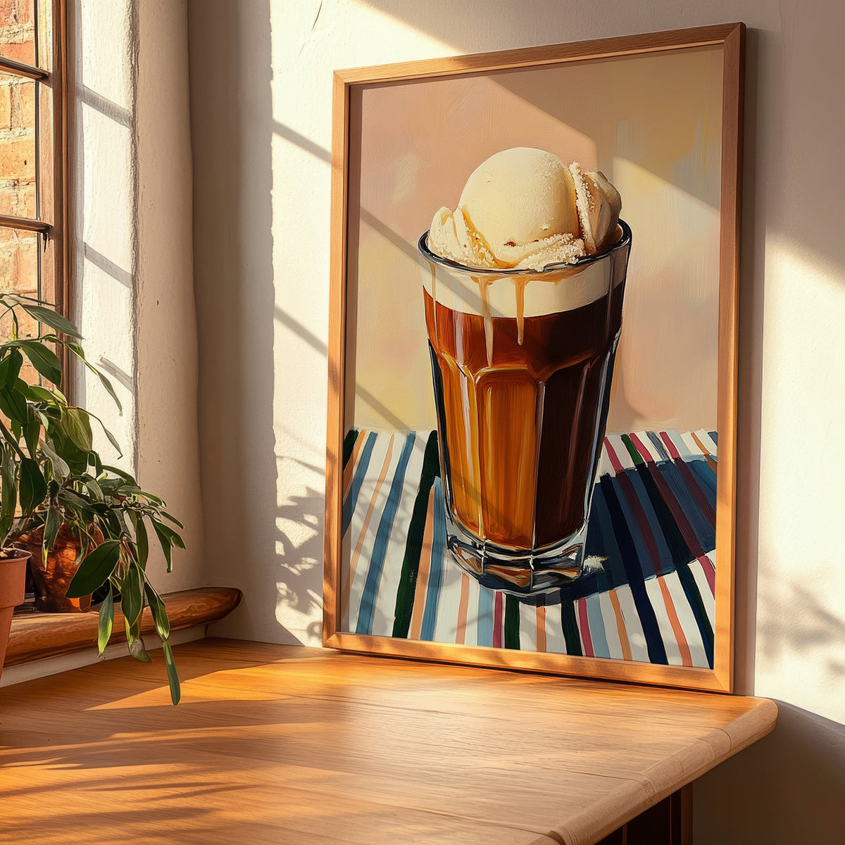 Eiskaffee – on Striped Tablecloth, German Coffee Wall Decor, clean layout with no caption