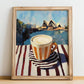 Flat White – Australian Outdoor Café Scene, Australian Beverage Still Life, no-text version framed in wood