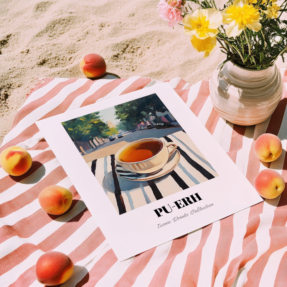 Baijiu – Chinese Café on the Corner, Chinese Tea Painting, unframed on coastal sand