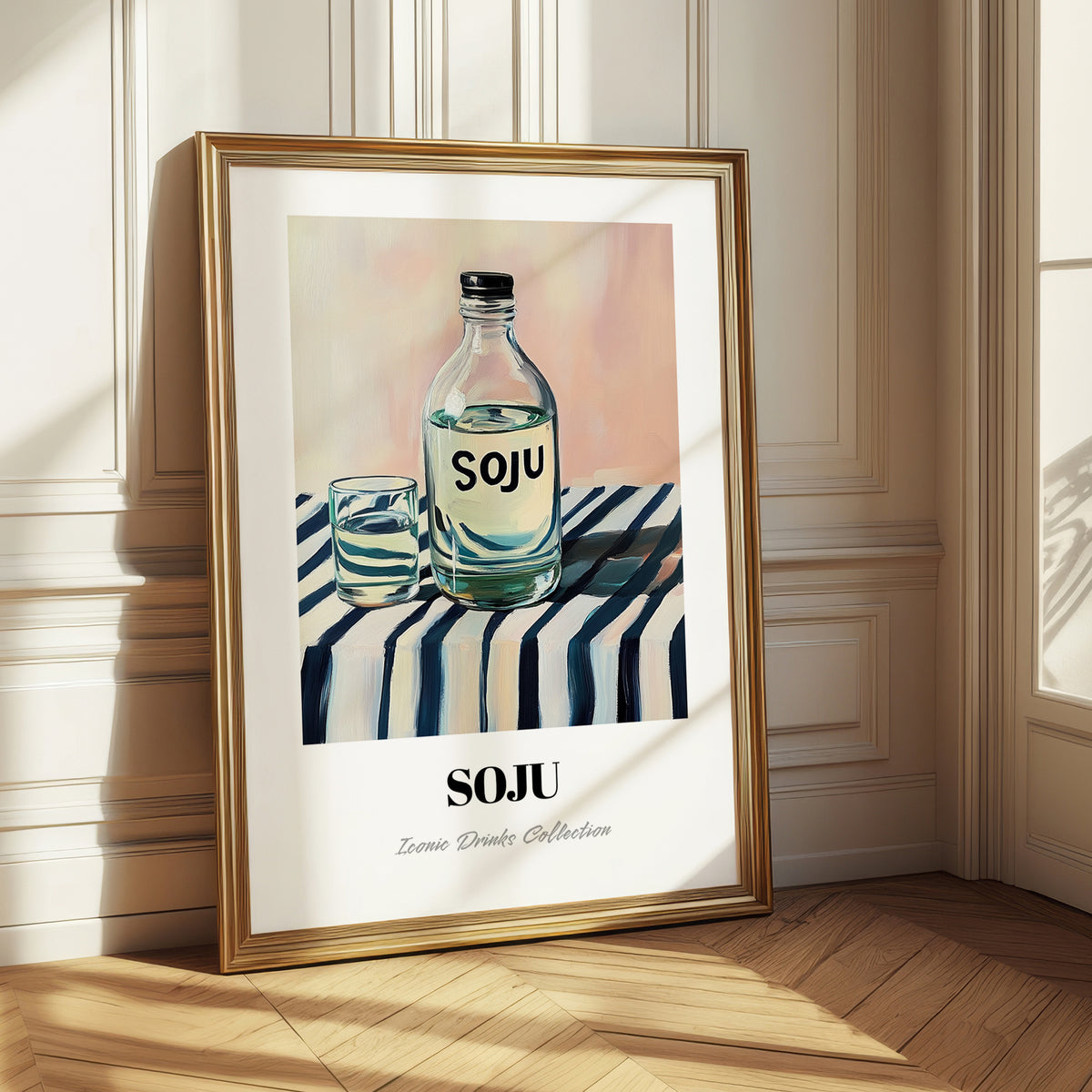 Soju – on Striped Tablecloth, Korean Spirit Painting