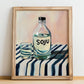 Soju – on Striped Tablecloth, Korean Spirit Painting, no-text version framed in wood