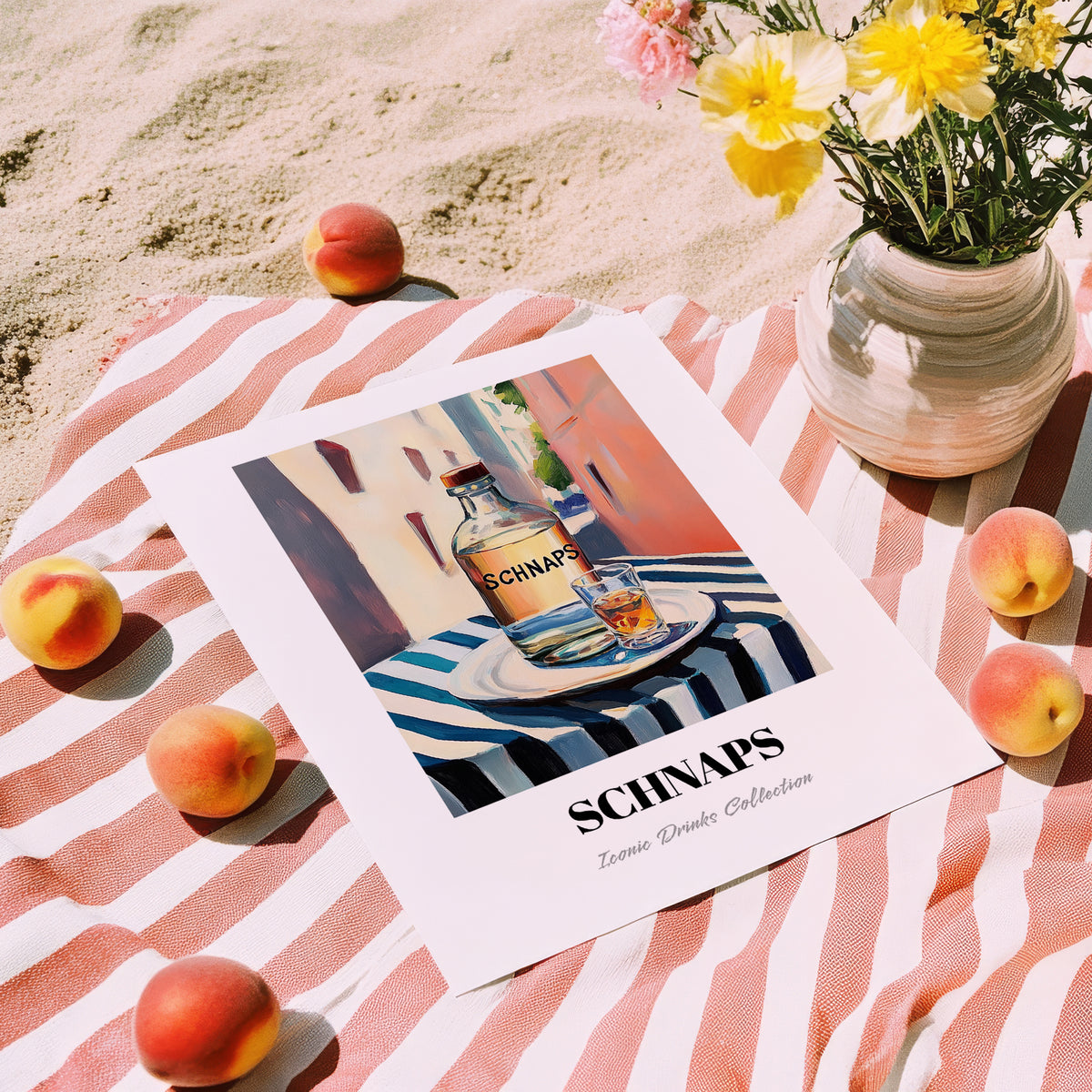 Schnaps – Austrian Outdoor Café Scene, Austrian Spirit Painting, unframed on coastal sand