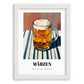 Märzen – on Striped Tablecloth, Austrian Beer Wall Decor, placed in minimal white frame