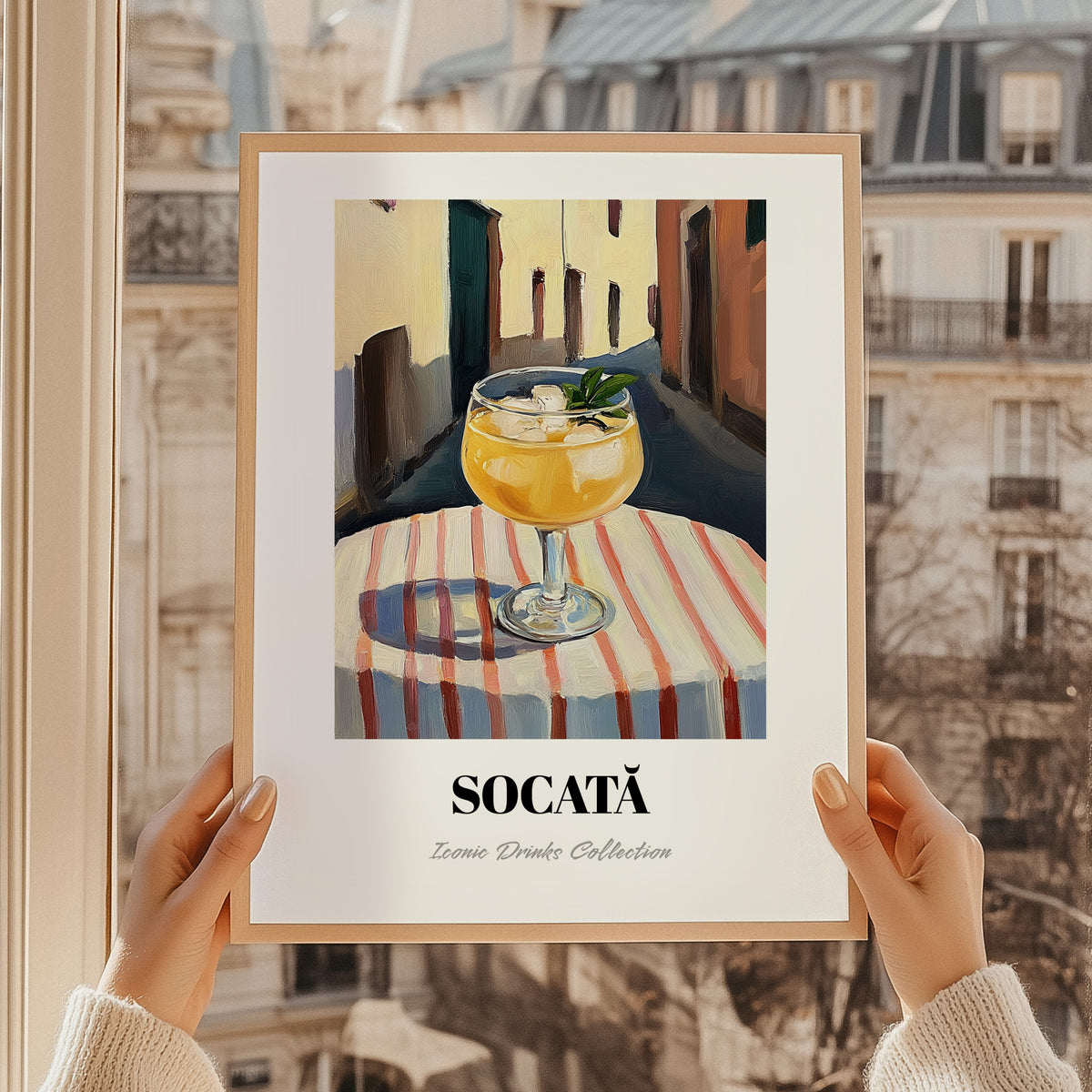Socată – Romanian Street Café Scene, Romanian Beverage Print, styled in a charming Paris street view