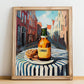 Lambic – Belgian Urban Café Scene, Belgian Coffee Print, no-text version framed in wood