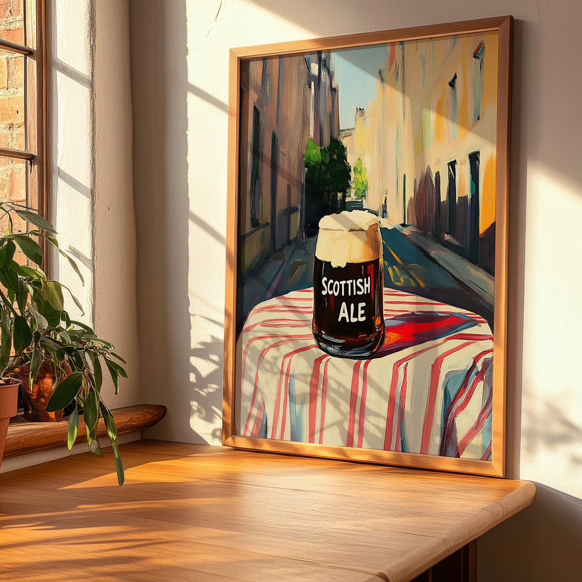 Scottish Ale – Scottish Street Café Scene, Scottish Whiskey Still Life, clean layout with no caption