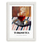 Turkish Tea – on Striped Tablecloth, Türk Çayı Poster, placed in minimal white frame