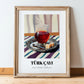 Türk Çayı – on Striped Tablecloth, Turkish Tea Wall Decor, in wooden frame leaning on the floor