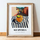 Aguapanela – Colombian Street Café Scene, Colombian Coffee Painting, in wooden frame leaning on the floor