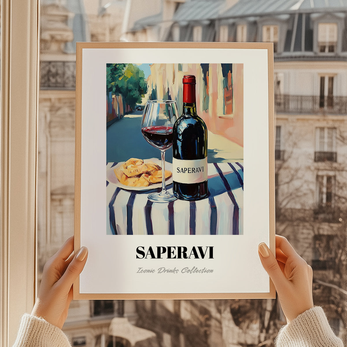Saperavi – Georgian Café on the Corner, Georgian Wine Wall Decor, styled in a charming Paris street view