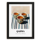 Qahwa – on Striped Tablecloth, Saudi Beverage Wall Decor, in sleek black frame