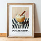 Ponche Crema – on Striped Tablecloth, Venezuelan Beverage Still Life, in wooden frame leaning on the floor