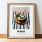 Tereré – on Striped Tablecloth, Paraguayan Wine Painting, in wooden frame leaning on the floor