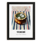Tereré – on Striped Tablecloth, Paraguayan Wine Painting, in sleek black frame