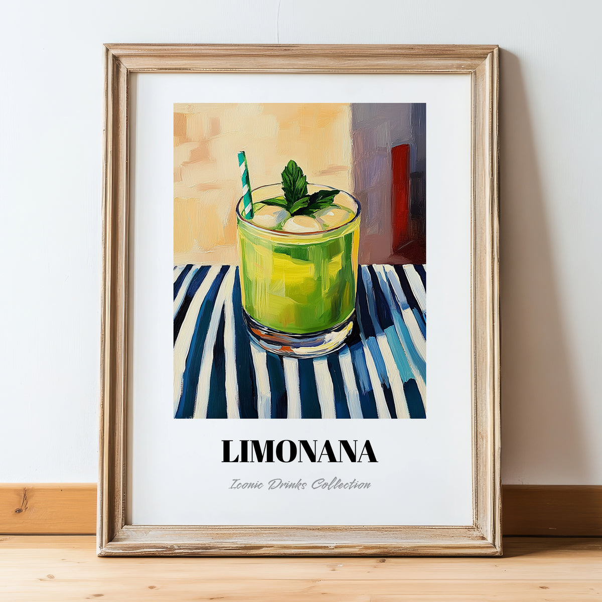 Limonana – Israeli Street Café Scene, Israeli Spirit Print, in wooden frame leaning on the floor