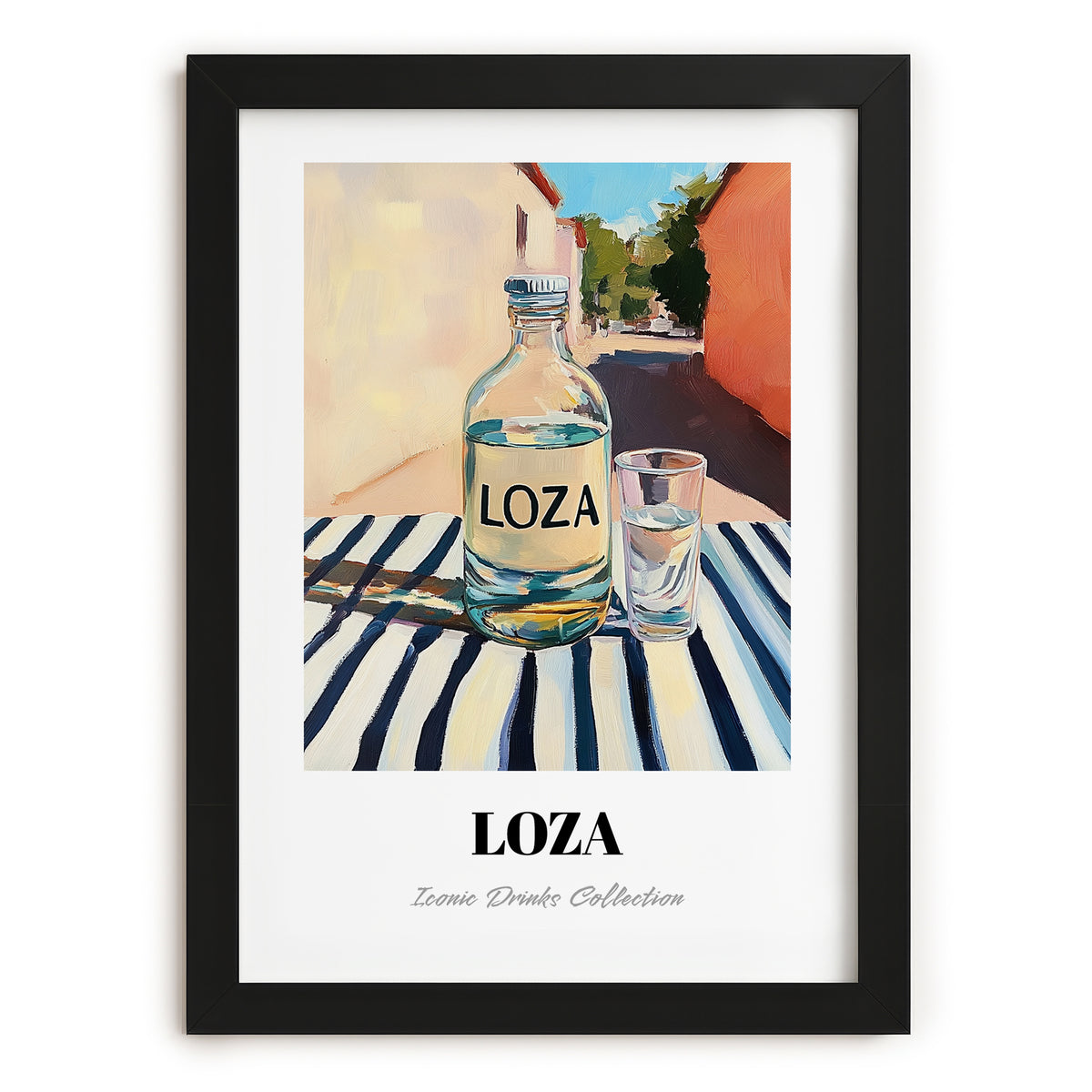 Loza – Montenegrin Outdoor Café Scene, Montenegrin Spirit Art, in sleek black frame