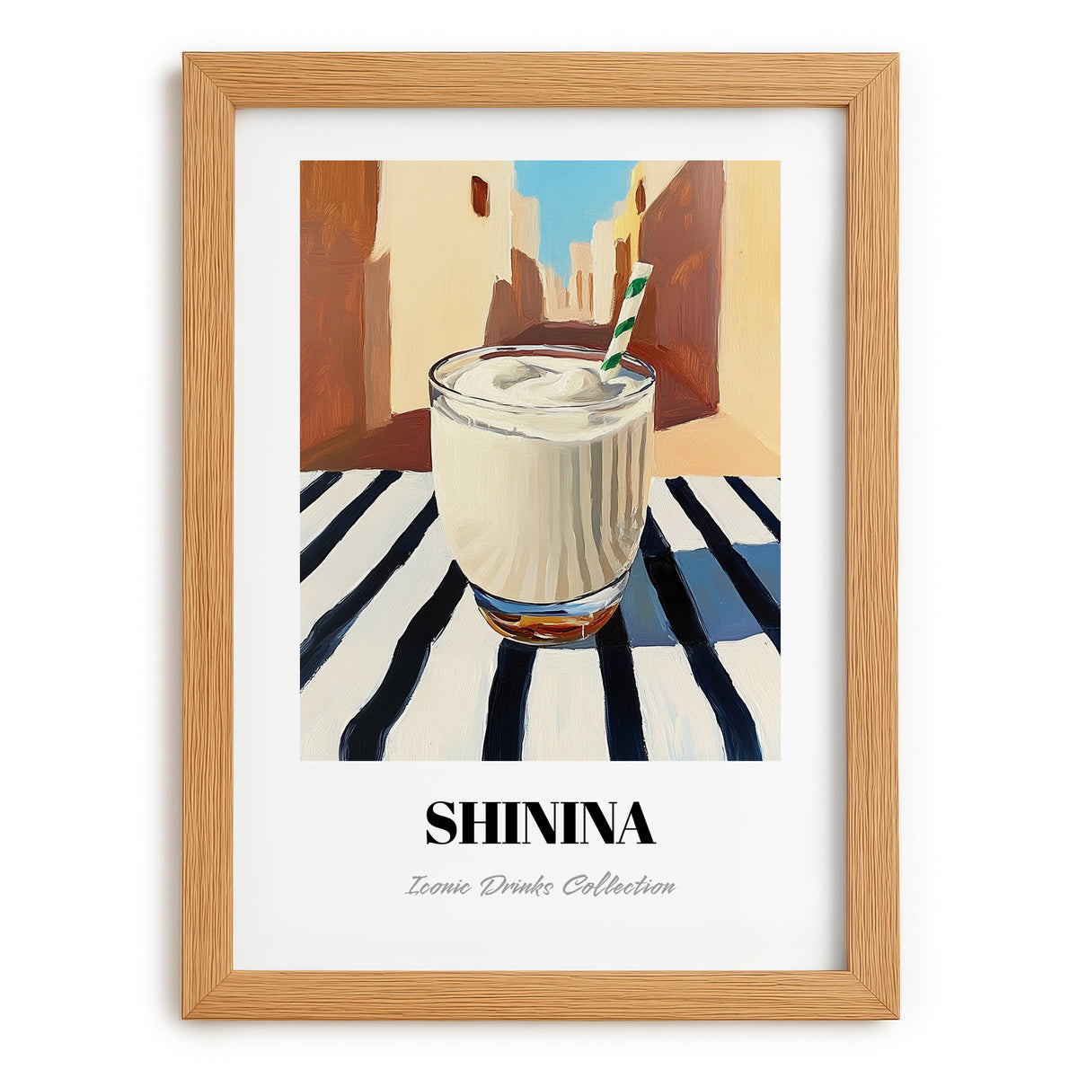 Shinina – Iraqi Urban Café Scene, Iraqi Beverage Painting, set in oak frame