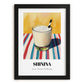 Shinina – on Striped Tablecloth, Iraqi Cocktail Art, in sleek black frame