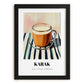 Karak – on Striped Tablecloth, Qatari Beverage Wall Decor, in sleek black frame