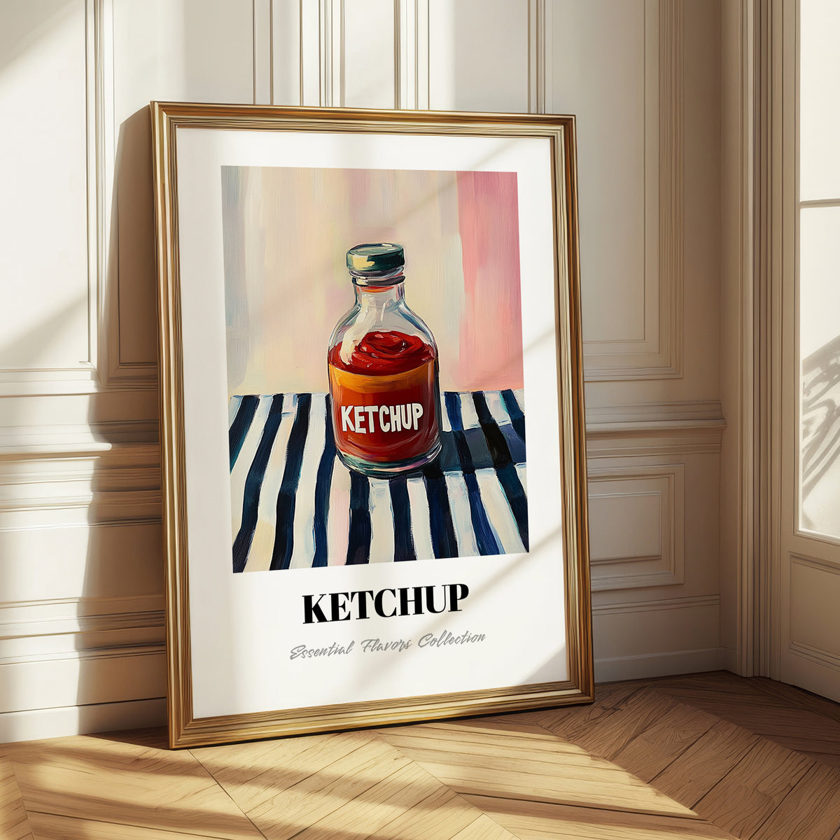 Ketchup – on Striped Tablecloth, Grocery Still Life