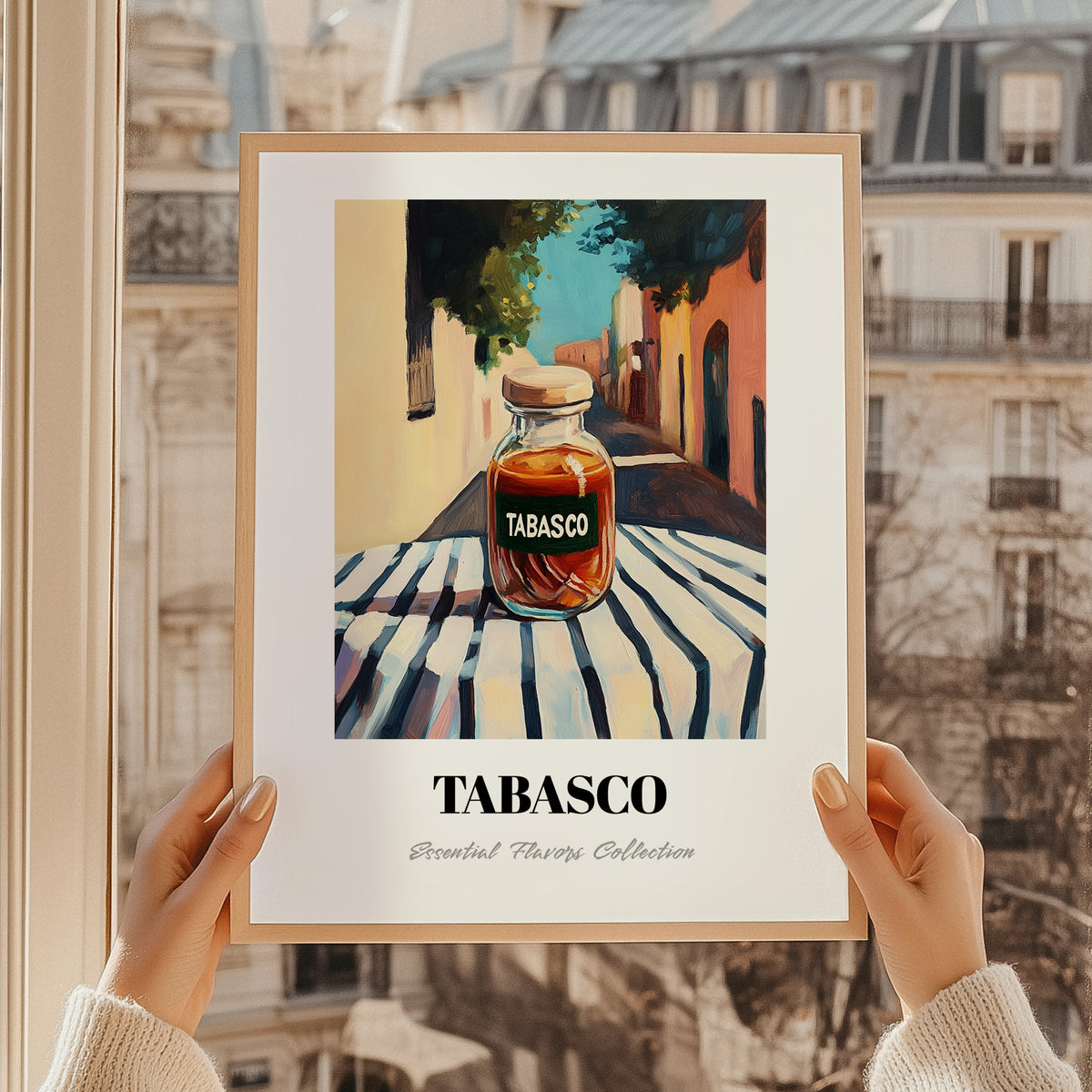 Tabasco – Italian Café on the Corner, Dry Goods Painting, styled in a charming Paris street view
