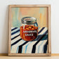 Arrabbiata Sauce – on Striped Tablecloth, Dry Goods Poster, no-text version framed in wood