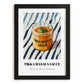 Tikka Masala Sauce – on Striped Tablecloth, Grocery Still Life, in sleek black frame