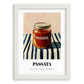 Passata – on Striped Tablecloth, Food Shelf Poster, placed in minimal white frame