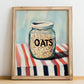Oats – on Striped Tablecloth, Food Stash Painting, no-text version framed in wood