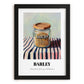 Barley – on Striped Tablecloth, Food Stash Still Life, in sleek black frame