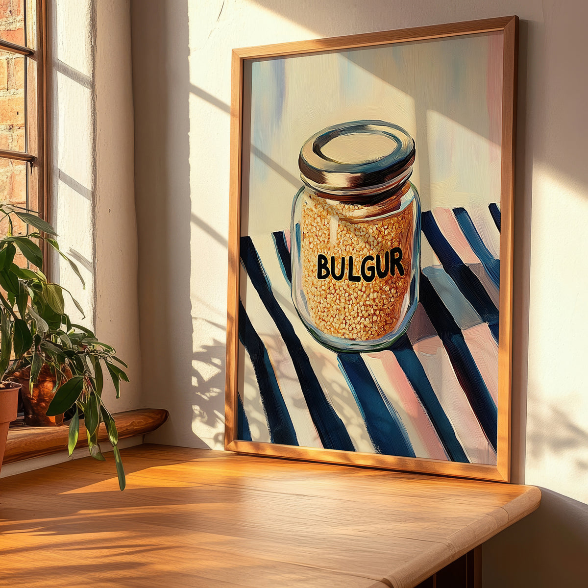 Bulgur – on Striped Tablecloth, Larder Wall Decor, clean layout with no caption