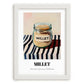 Millet – on Striped Tablecloth, Pantry Painting, placed in minimal white frame