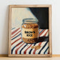 Brown Rice – on Striped Tablecloth, Larder Wall Decor, no-text version framed in wood