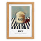 Rice – on Striped Tablecloth, Kitchen Storage Wall Decor, set in oak frame
