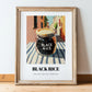 Black Rice – Italian Street Café Scene, Dry Goods Wall Art, in wooden frame leaning on the floor