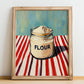 Flour – on Striped Tablecloth, Dough Poster, no-text version framed in wood