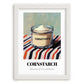 Cornstarch – on Striped Tablecloth, Dough Print, placed in minimal white frame